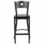 Black Circle Back Metal Restaurant Barstool - Walnut Wood Seat