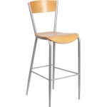 Invincible Series Silver Metal Restaurant Barstool - Natural Wood Back & Seat