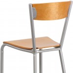 Invincible Series Silver Metal Restaurant Barstool - Natural Wood Back & Seat