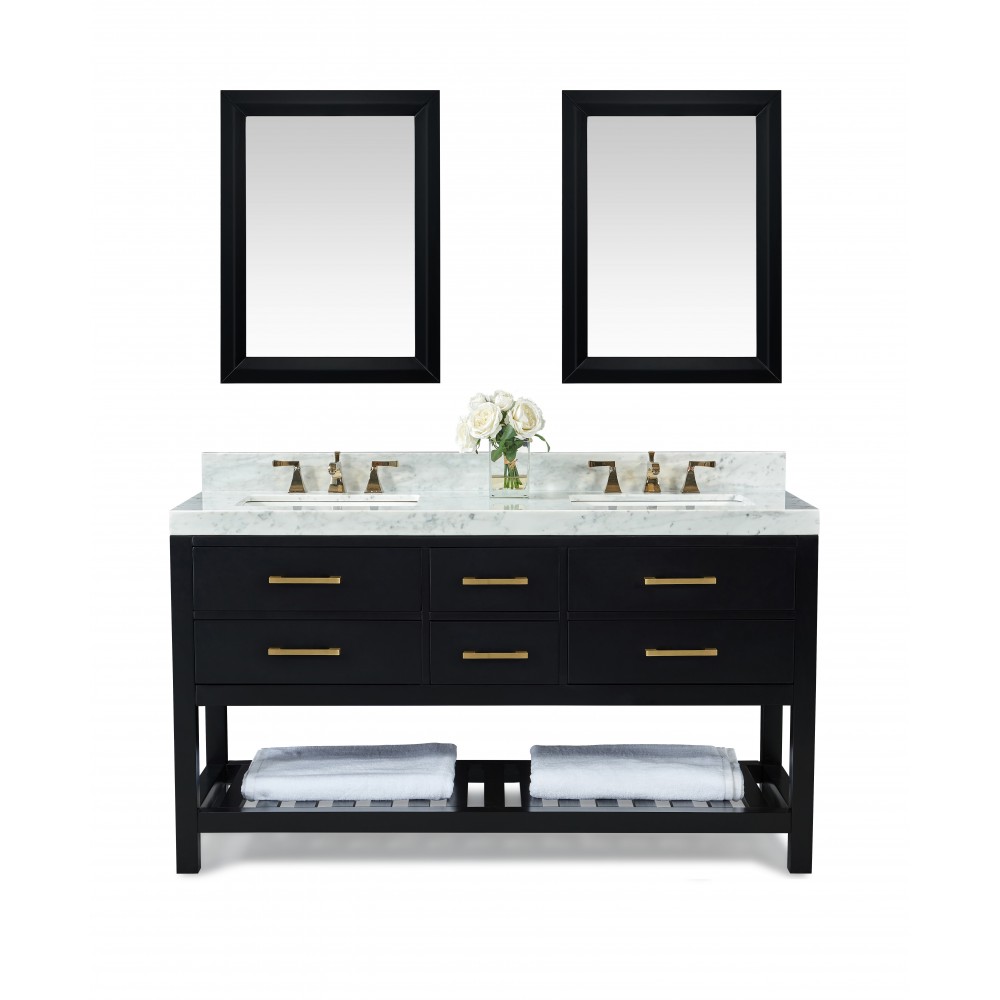 Elizabeth 60 in. Bath Vanity Set in Black Onyx with 24 in. Mirrors