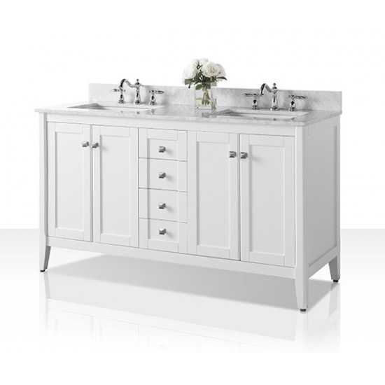 Shelton 60 in. Bath Vanity Set in White with 24 in. Mirror