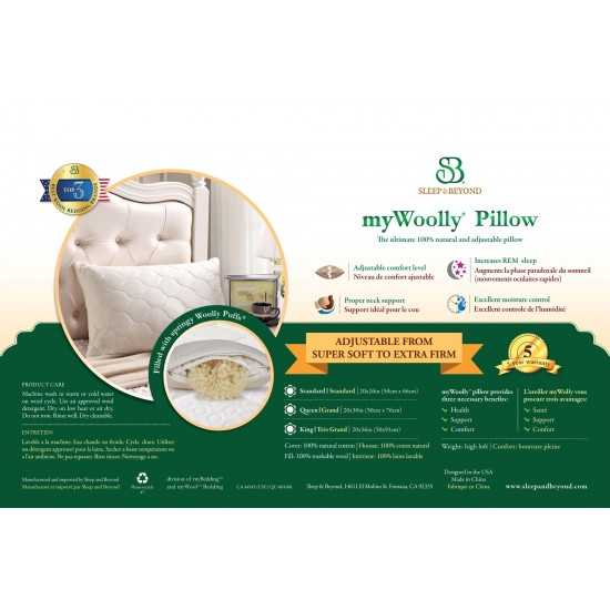 myWoolly Pillow, 100% natural, Standard 20x26"