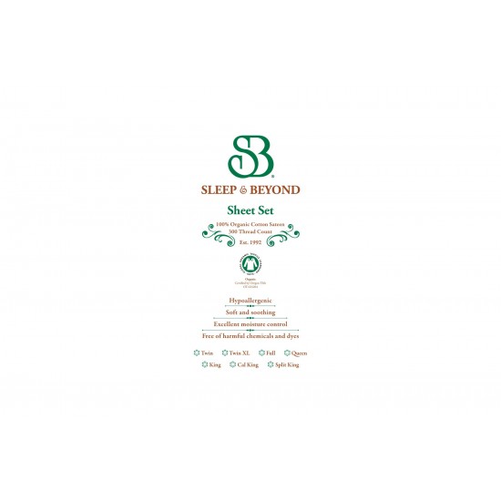 Sleep & Beyond 100% Organic Cotton Sheet Set, Split Cal King, Up to18", Ivory