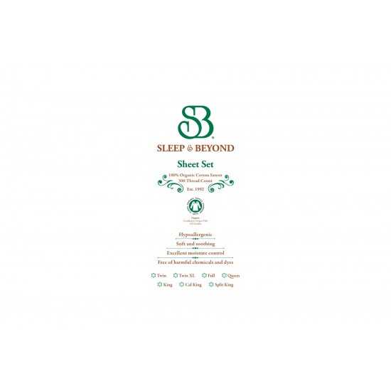 Sleep & Beyond 100% Organic Cotton Sheet Set, Split King, Up to18", Ivory