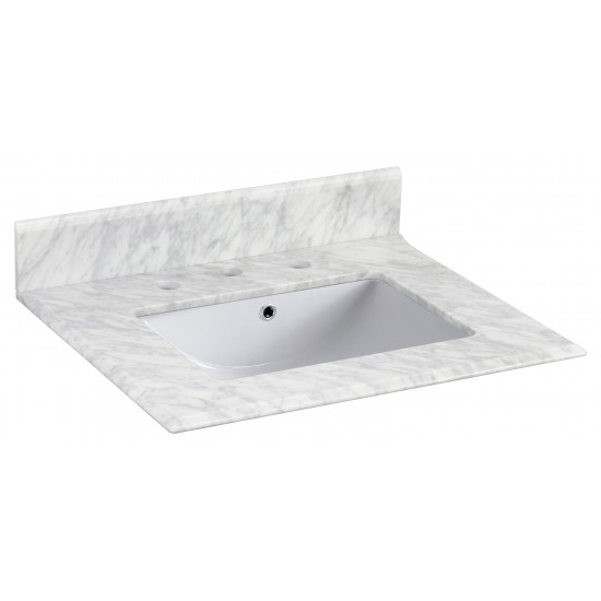 23.5-in. W 19.5-in. D Marble Top With Backsplash In Bianca Carara Color For 3H8-in. Faucet - White UM Sink