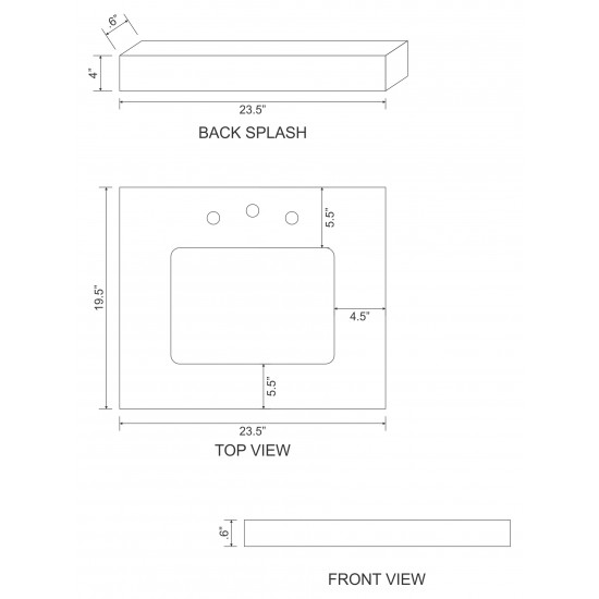 23.5-in. W 19.5-in. D Marble Top With Backsplash In Bianca Carara Color For 3H8-in. Faucet - Biscuit UM Sink