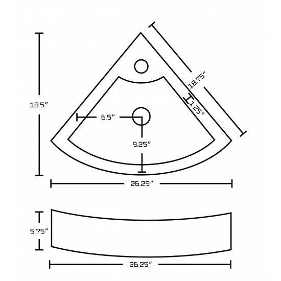 26.25-in. W Above Counter White Vessel For 1 Hole Center Drilling