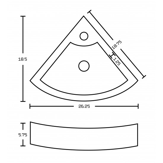 26.25-in. W Wall Mount White Vessel For 1 Hole Center Drilling