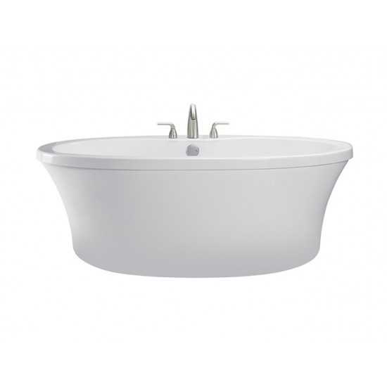 Freestanding Soaking Bath with Deck for Faucet, Biscuit 66x36.75x21.75