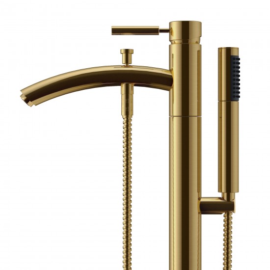 Modern-Style Bathroom Tub Filler Faucet (Floor-mounted) in Brushed Gold