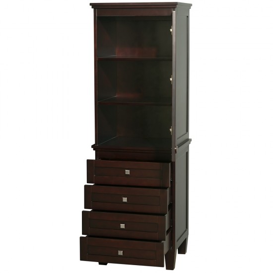 Bathroom Linen Tower in Espresso, Shelved Cabinet Storage and 4 Drawers