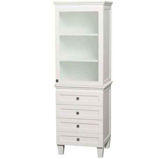 Bathroom Linen Tower in White, Shelved Cabinet Storage and 4 Drawers