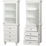 Bathroom Linen Tower in White, Shelved Cabinet Storage and 4 Drawers