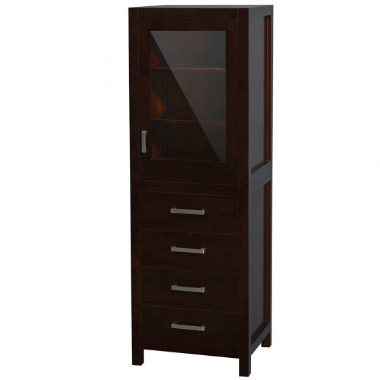 24 Inch Linen Tower in Espresso, Shelved Cabinet Storage and 4 Drawers