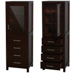 24 Inch Linen Tower in Espresso, Shelved Cabinet Storage and 4 Drawers