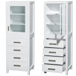24 Inch Linen Tower in White, Shelved Cabinet Storage and 4 Drawers