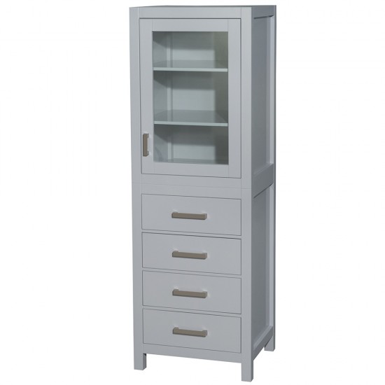 24 Inch Linen Tower in Gray, Shelved Cabinet Storage and 4 Drawers