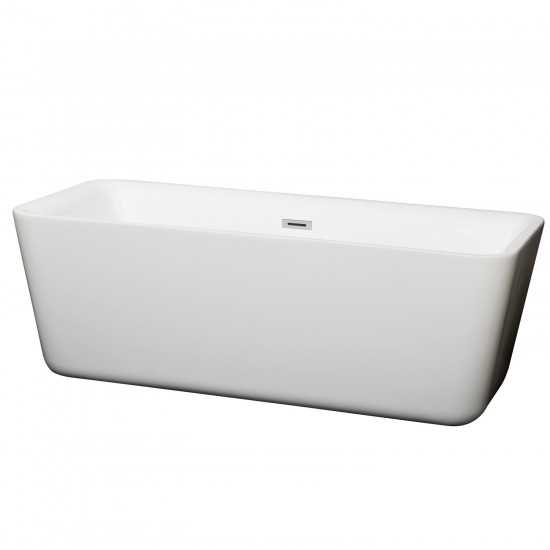 69 Inch Freestanding Bathtub in White, Polished Chrome Drain and Overflow Trim