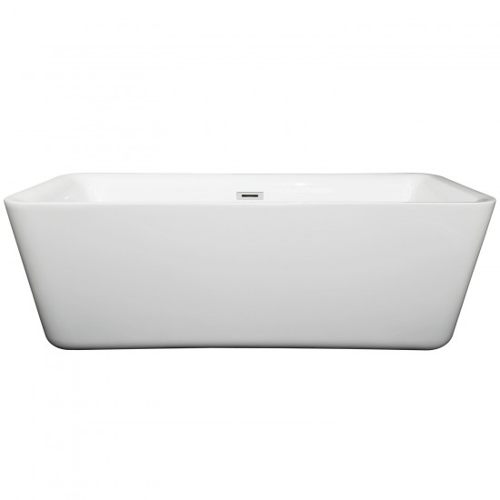 69 Inch Freestanding Bathtub in White, Polished Chrome Drain and Overflow Trim