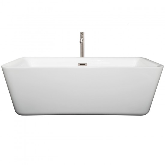 69 Inch Freestanding Bathtub in White, Floor Mounted Faucet, Drain, Trim in Nickel