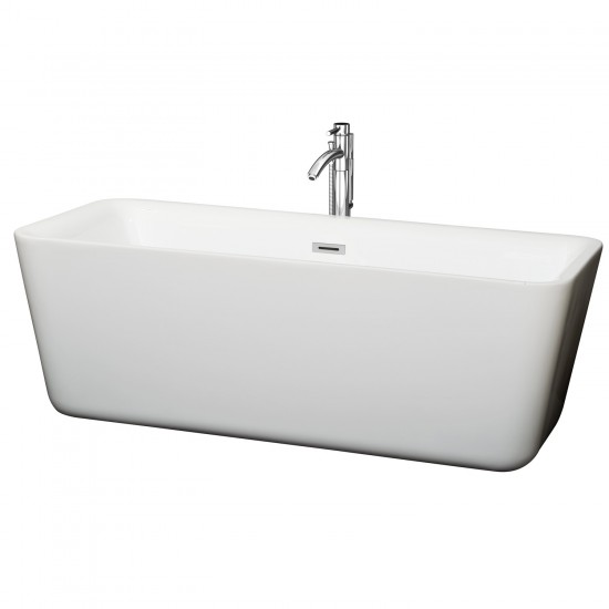 69 Inch Freestanding Bathtub in White, Floor Mounted Faucet, Drain, Trim in Chrome