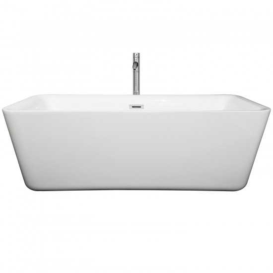 69 Inch Freestanding Bathtub in White, Floor Mounted Faucet, Drain, Trim in Chrome