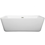 69 Inch Freestanding Bathtub in White, Brushed Nickel Drain and Overflow Trim