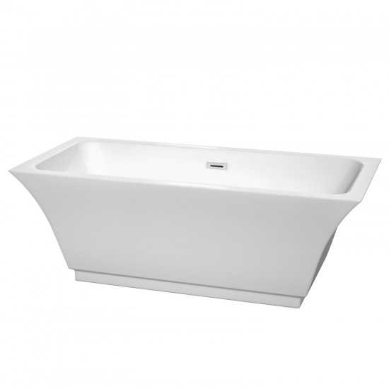 67 Inch Freestanding Bathtub in White, Polished Chrome Drain and Overflow Trim