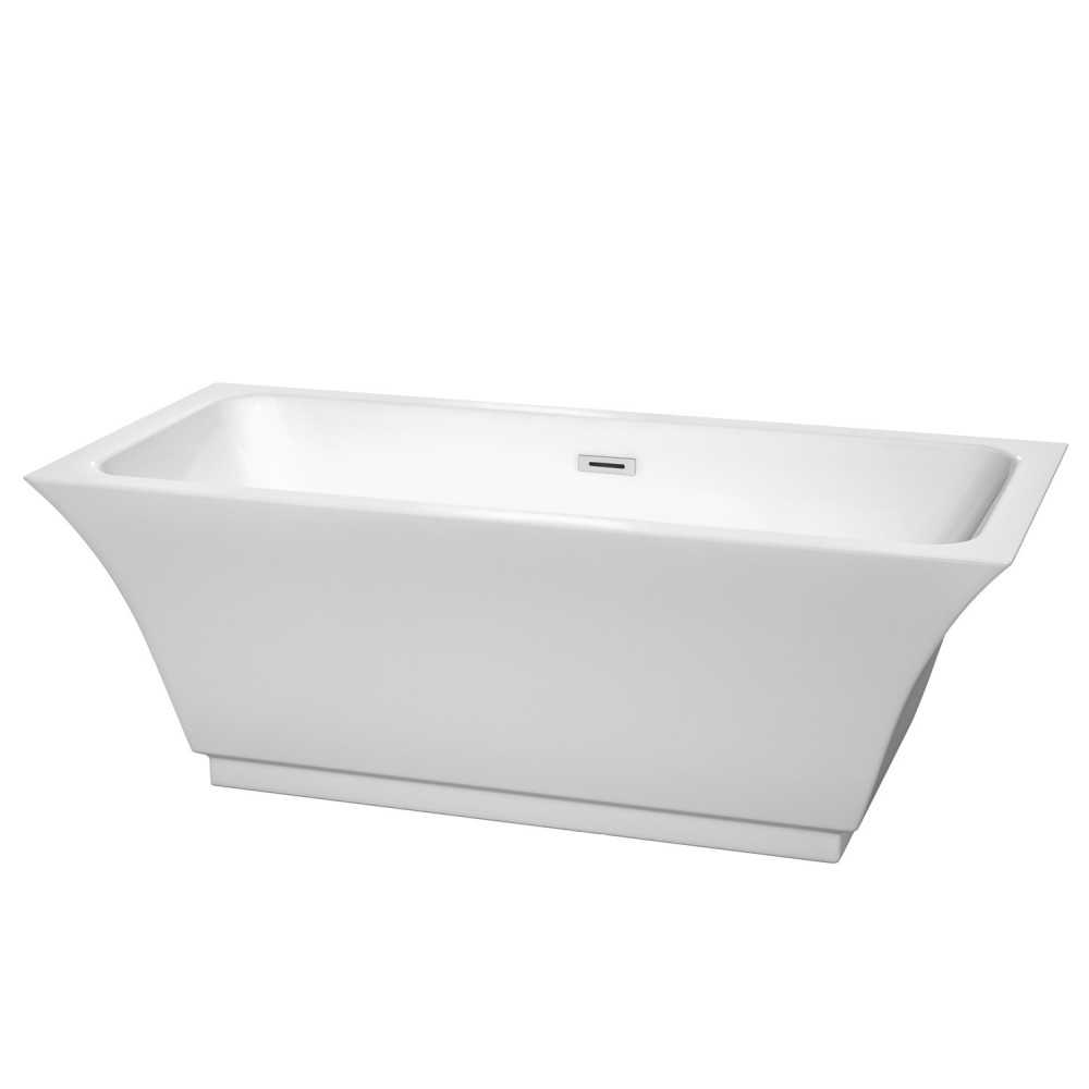 67 Inch Freestanding Bathtub in White, Polished Chrome Drain and Overflow Trim