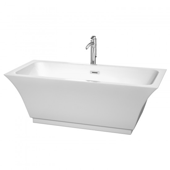 67 Inch Freestanding Bathtub in White, Floor Mounted Faucet, Drain, Trim in Chrome