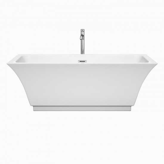 67 Inch Freestanding Bathtub in White, Floor Mounted Faucet, Drain, Trim in Chrome