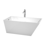 59 Inch Freestanding Bathtub in White, Floor Mounted Faucet, Drain, Trim in Chrome