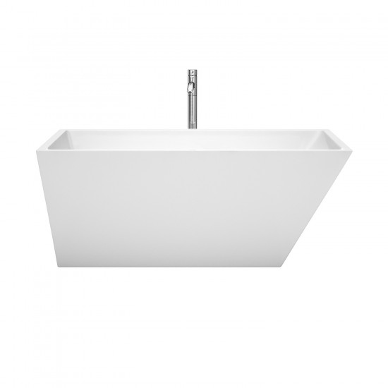 59 Inch Freestanding Bathtub in White, Floor Mounted Faucet, Drain, Trim in Chrome