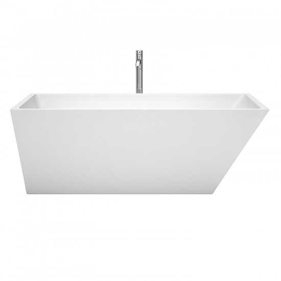 67 Inch Freestanding Bathtub in White, Floor Mounted Faucet, Drain, Trim in Chrome