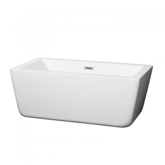 59 Inch Freestanding Bathtub in White, Polished Chrome Drain and Overflow Trim