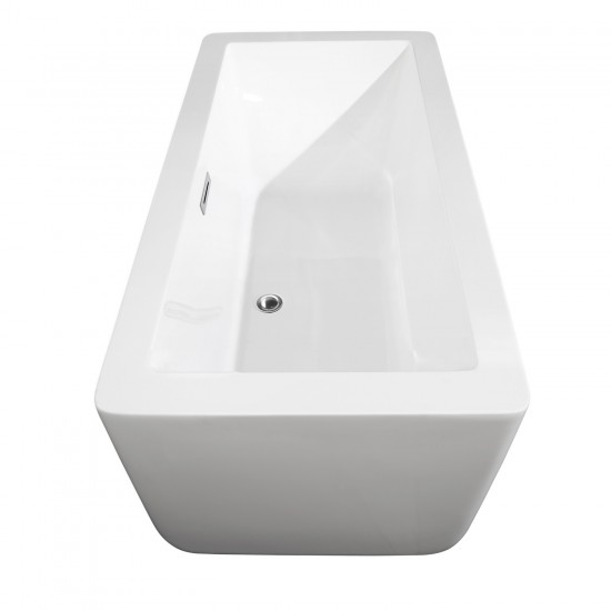 59 Inch Freestanding Bathtub in White, Polished Chrome Drain and Overflow Trim