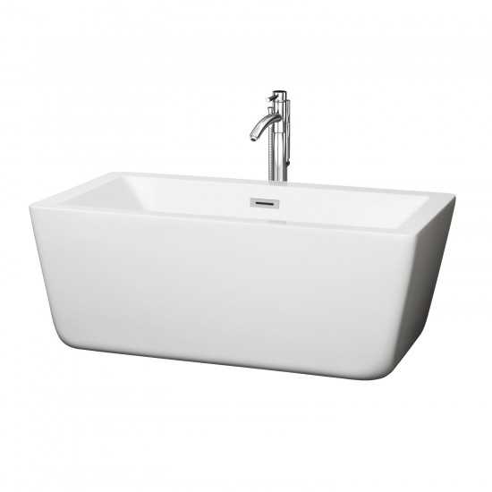 59 Inch Freestanding Bathtub in White, Floor Mounted Faucet, Drain, Trim in Chrome