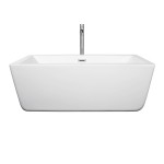 59 Inch Freestanding Bathtub in White, Floor Mounted Faucet, Drain, Trim in Chrome