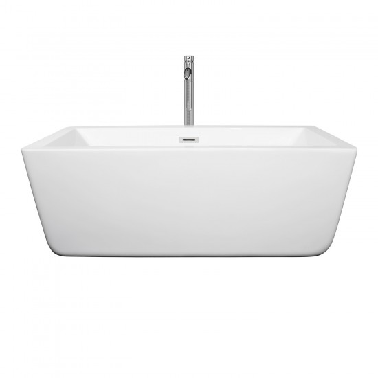 59 Inch Freestanding Bathtub in White, Floor Mounted Faucet, Drain, Trim in Chrome