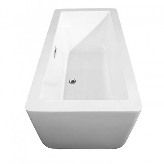 59 Inch Freestanding Bathtub in White, Floor Mounted Faucet, Drain, Trim in Chrome