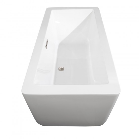 59 Inch Freestanding Bathtub in White, Brushed Nickel Drain and Overflow Trim