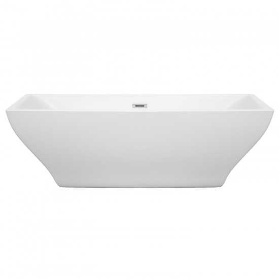 71 Inch Freestanding Bathtub in White, Polished Chrome Drain and Overflow Trim