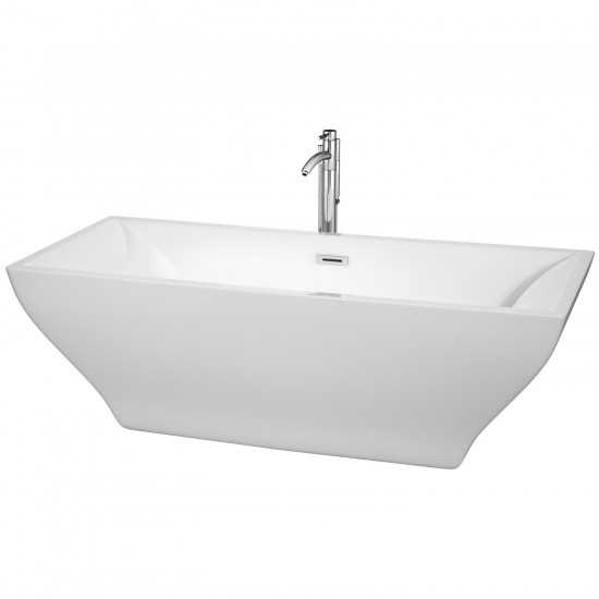 71 Inch Freestanding Bathtub in White, Floor Mounted Faucet, Drain, Trim in Chrome