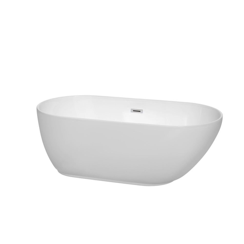 60 Inch Freestanding Bathtub in White, Polished Chrome Drain and Overflow Trim 60 Inch Freestanding Bathtub in White, Polished Chrome Drain and Overflow Trim