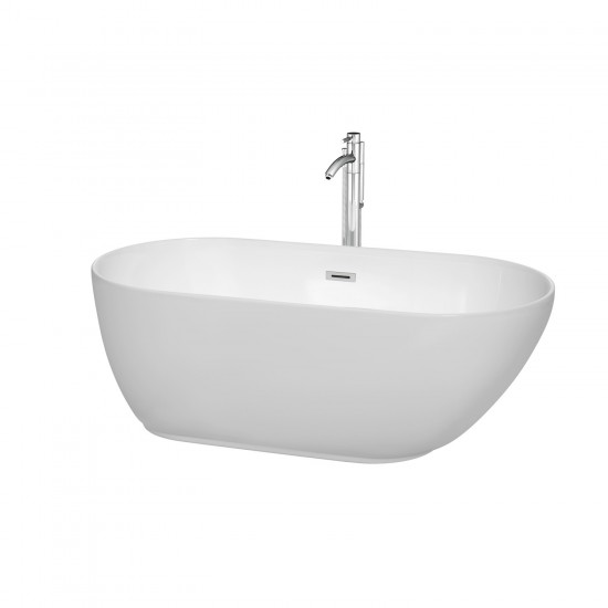 60 Inch Freestanding Bathtub in White, Floor Mounted Faucet, Drain, Trim in Chrome