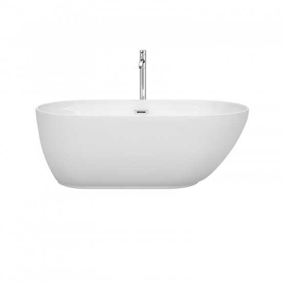 60 Inch Freestanding Bathtub in White, Floor Mounted Faucet, Drain, Trim in Chrome