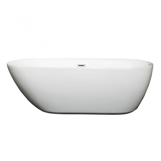 65 Inch Freestanding Bathtub in White, Polished Chrome Drain and Overflow Trim