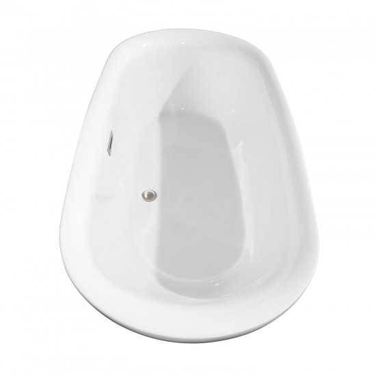 65 Inch Freestanding Bathtub in White, Floor Mounted Faucet, Drain, Trim in Nickel