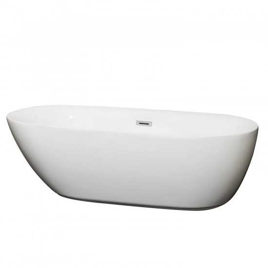 71 Inch Freestanding Bathtub in White, Polished Chrome Drain and Overflow Trim