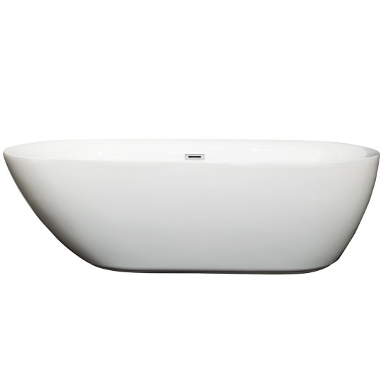 71 Inch Freestanding Bathtub in White, Polished Chrome Drain and Overflow Trim